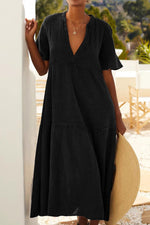 Load image into Gallery viewer, V-Neck Midi Sleeve Solid Color Resort Dress
