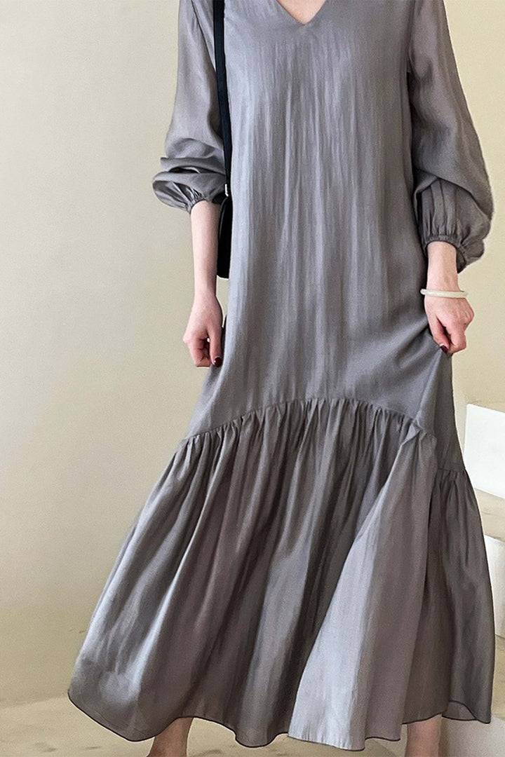 Long Sleeve Fishtail Loose Solid Color Dress