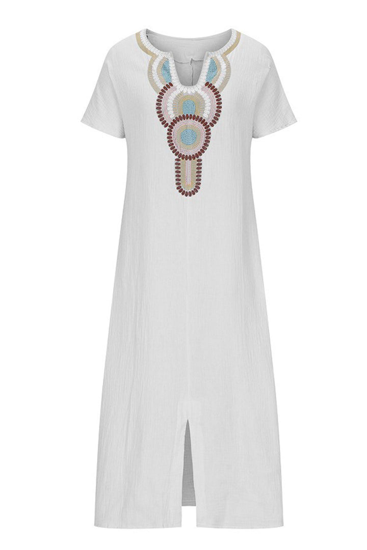 Cotton Linen Embroidered Split Dress