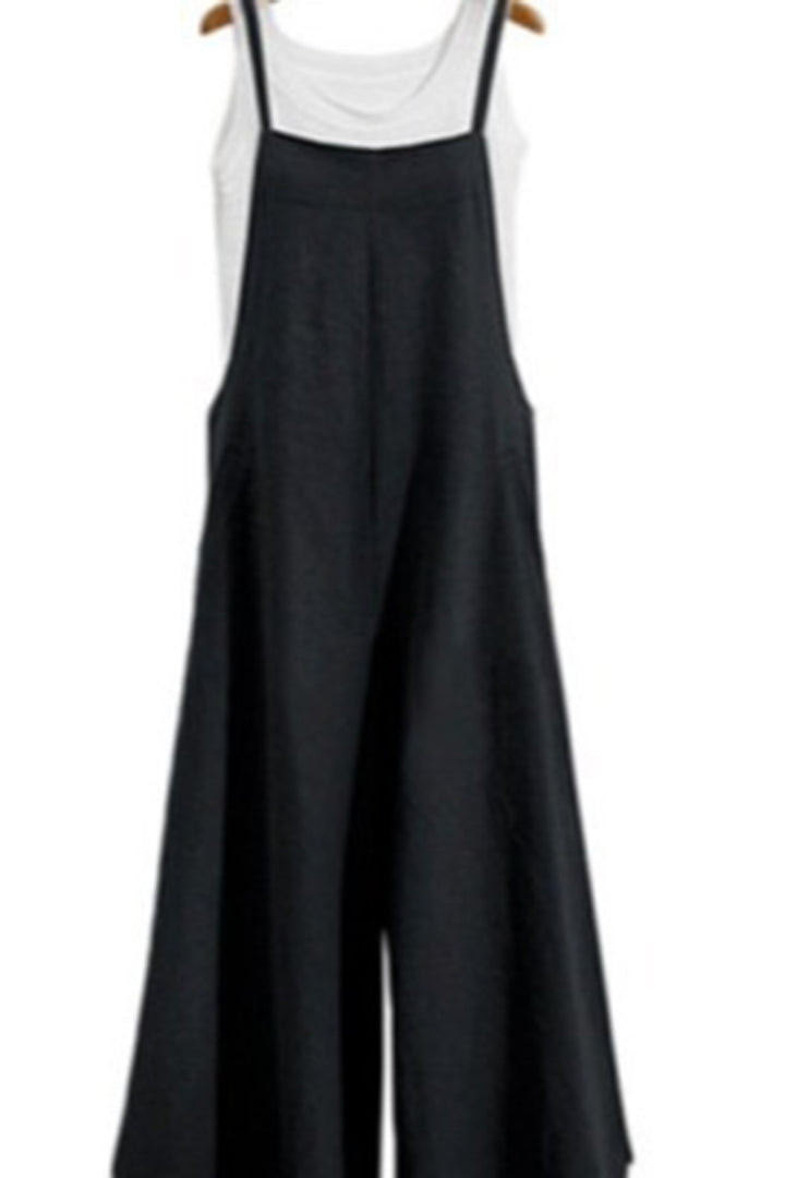 Cotton Linen Loose Solid Color Wide-leg Overalls Trousers