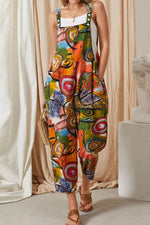 Load image into Gallery viewer, Vintage Print Pocket Cotton Linen Oversized Jumpsuit