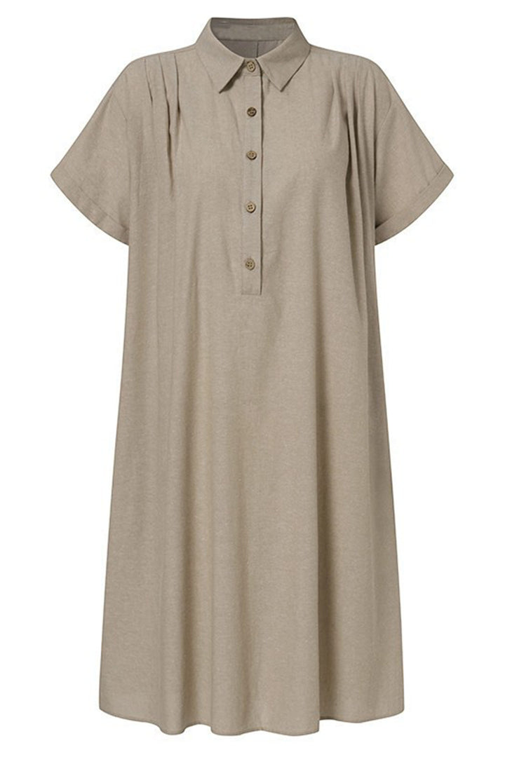 Cotton Linen Shirt Pocket Dress Casual Skirt leemho