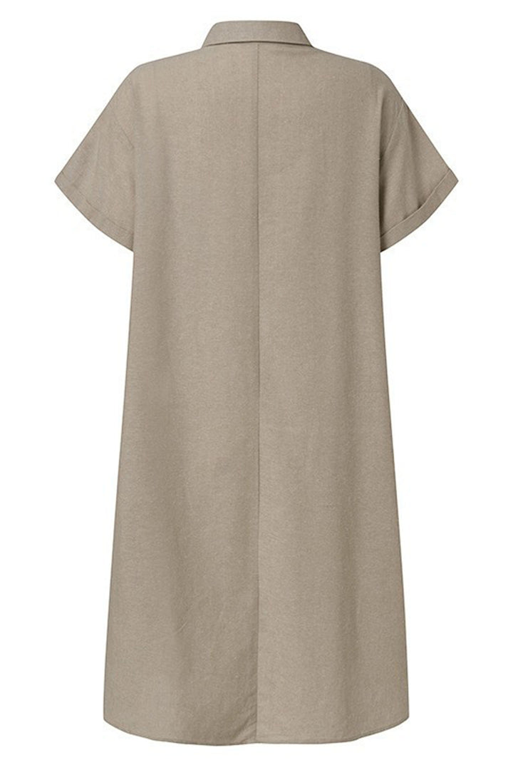 Cotton Linen Shirt Pocket Dress Casual Skirt