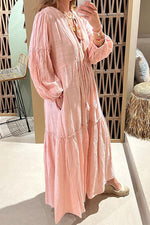 Load image into Gallery viewer, V Neck Puff Sleeve Bohemian Linen Dress