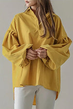 Load image into Gallery viewer, Loose Lantern Sleeve Pullover Lapel Solid Color Top
