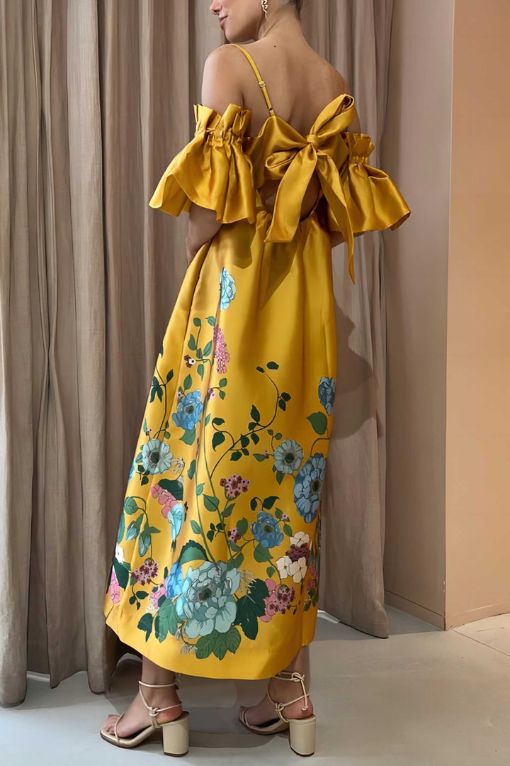 Satin Printed One-shoulder Party Dress