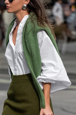 Load image into Gallery viewer, Stand Collar Lantern Sleeve Urban Commuting Cardigan Shirt
