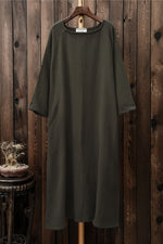 Load image into Gallery viewer, Vintage Cotton Linen Square Neck Long-sleeved Dress leemho