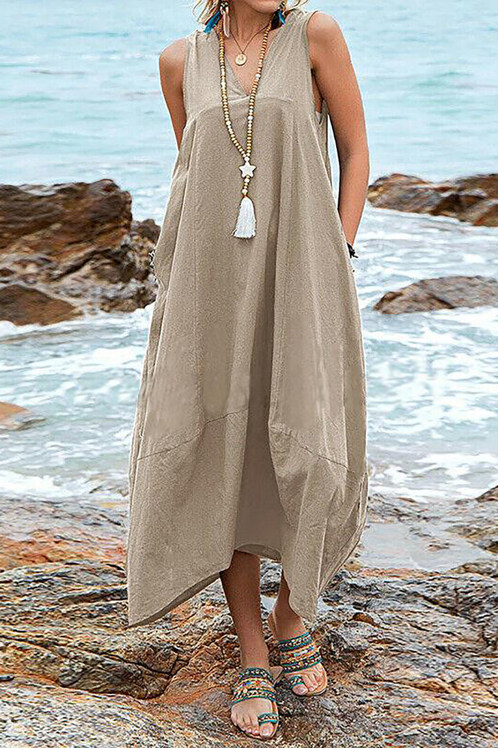 V Neck Pocket Dress Beach Dress Casual Dress leemho