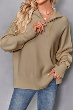 Load image into Gallery viewer, Solid Color Zip High-neck Knit Pullover