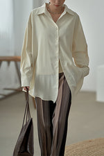 Load image into Gallery viewer, Solid Color Urban Chic Pleated Chiffon Design Long Sleeve Shirt
