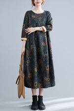 Load image into Gallery viewer, Plus Size Long Sleeve Round Neck Loose Retro Dress leemho