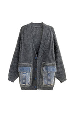 Load image into Gallery viewer, Denim Pocket Design V-neck Thick Knitted Sweater Cardigan leemho