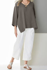 Load image into Gallery viewer, V-neck 3/4 Sleeve Side Slit Loose Oversized Shirt