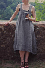 Load image into Gallery viewer, Gray Loose Linen Apron Dress