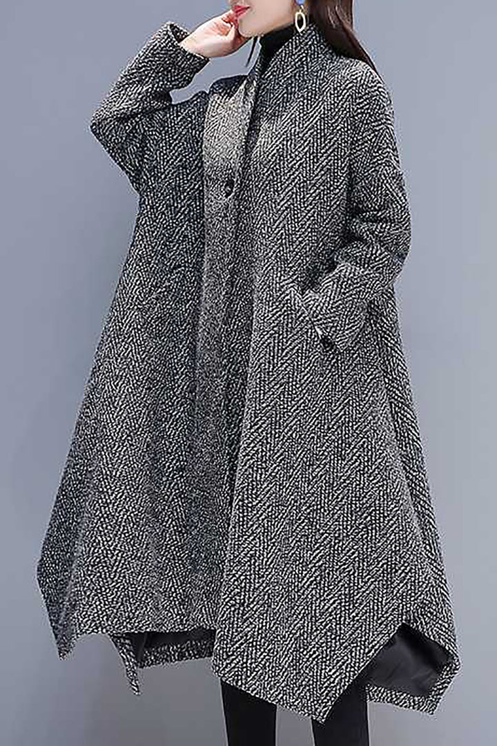 Gray Winter Outdoor Woolen Coat Plus Size Jacket leemho