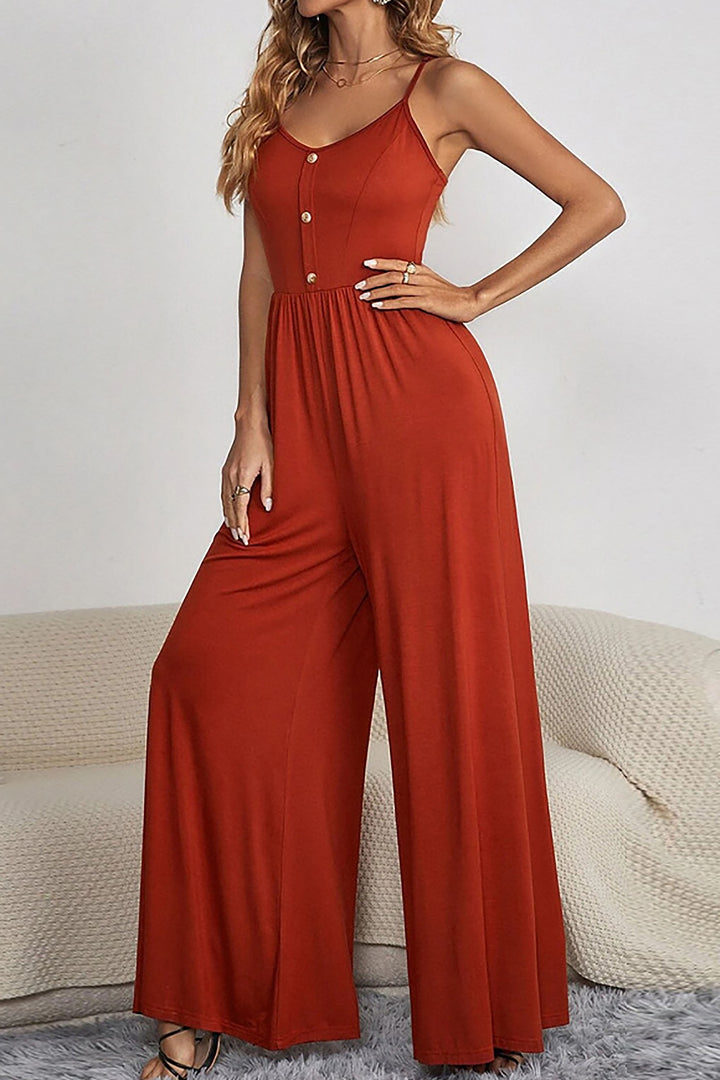 Summer Solid Color Tank Top Loose Jumpsuit