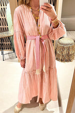 Load image into Gallery viewer, V Neck Puff Sleeve Bohemian Linen Dress