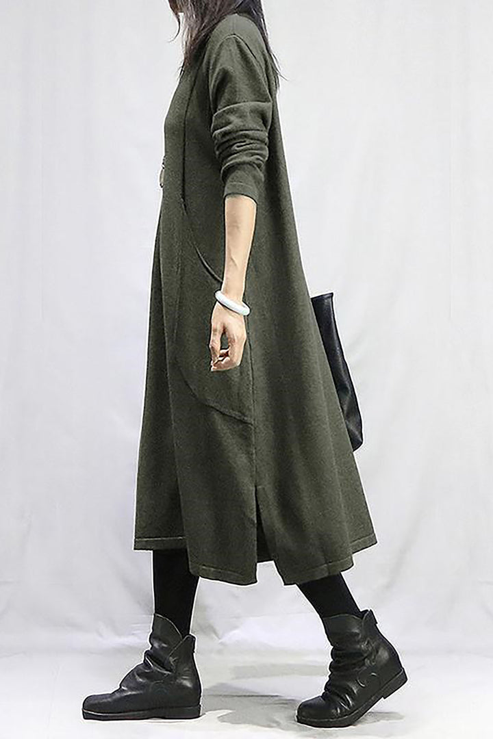Round Neck Long Sleeve Solid Color Sport Fleece Dress leemho