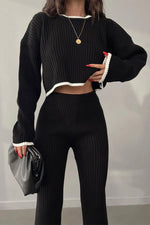 Load image into Gallery viewer, Round Neck Long Sleeve Short Sweater Two Piece Set