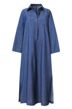 Load image into Gallery viewer, Long Sleeve Lapel Cardigan Solid Denim Long Dress leemho
