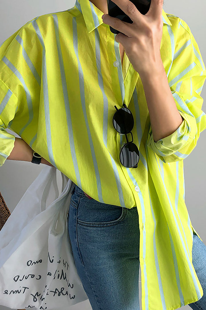 Commuting Casual Yellow Striped Long Sleeve Shirt