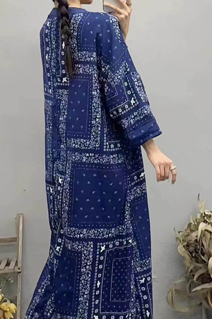 Printed Pullover Long Sleeve Dress