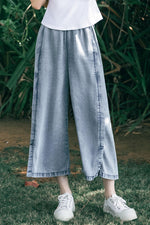 Load image into Gallery viewer, Embroidered Denim Relaxed Wide-Leg Pants