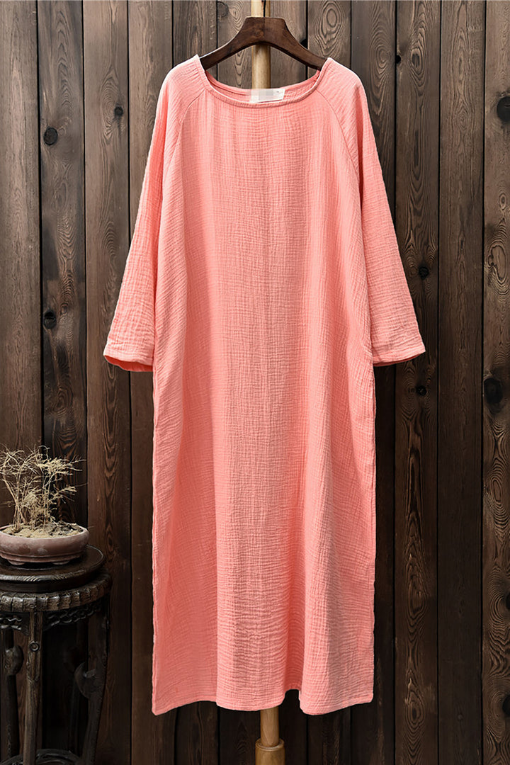 Vintage Cotton Linen Square Neck Long-sleeved Dress leemho