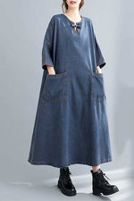 Load image into Gallery viewer, Loose Plus Size Denim Round Neck Dress leemho