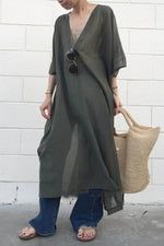 Load image into Gallery viewer, V-Neck Loose Cotton Mid-Length Swing Dress leemho