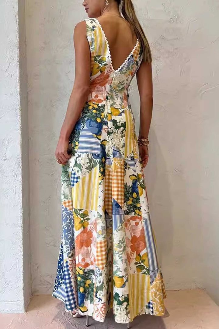 Summer Casual Printed Sleeveless V-Neck Swing Dress