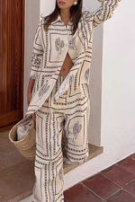 Load image into Gallery viewer, Outdoor Printed Long-sleeved Shirt And Trousers Two-piece Home Wear Set
