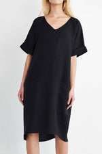 Load image into Gallery viewer, Short Sleeve V Neck Pocket A-Line Dress