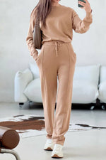 Load image into Gallery viewer, Loose Crew Neck Tops Trousers Knitted Suit leemho

