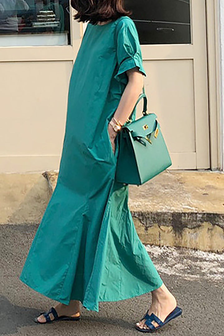 Summer Solid Color Chic Short Sleeve Loose Fishtail Dress