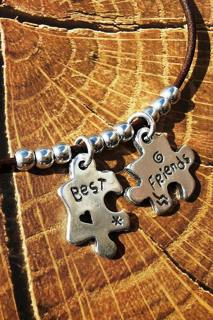 Retro Best Friend Pendant Necklace Cow Leather Rope Design Friendship Gift Clavicle Chain