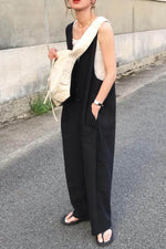 Load image into Gallery viewer, Japanese V-neck Sleeveless Pocket Overalls Jumpsuit