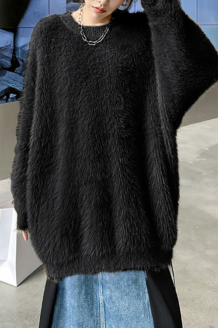 Round Neck Loose-fitting Soft Mohair Knitted Sweater leemho