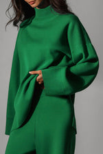 Load image into Gallery viewer, Half Turtleneck Irregular Sweater Knitted Wide Leg Pants Suit leemho
