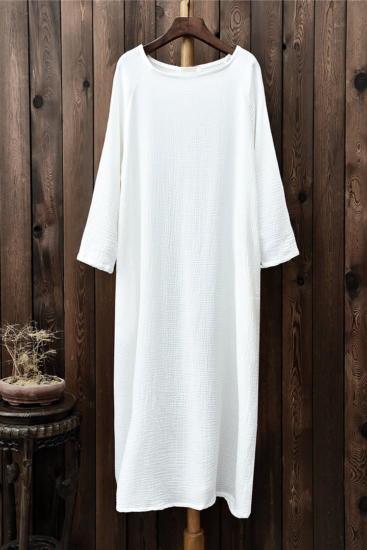 Vintage Cotton Linen Square Neck Long-sleeved Dress leemho