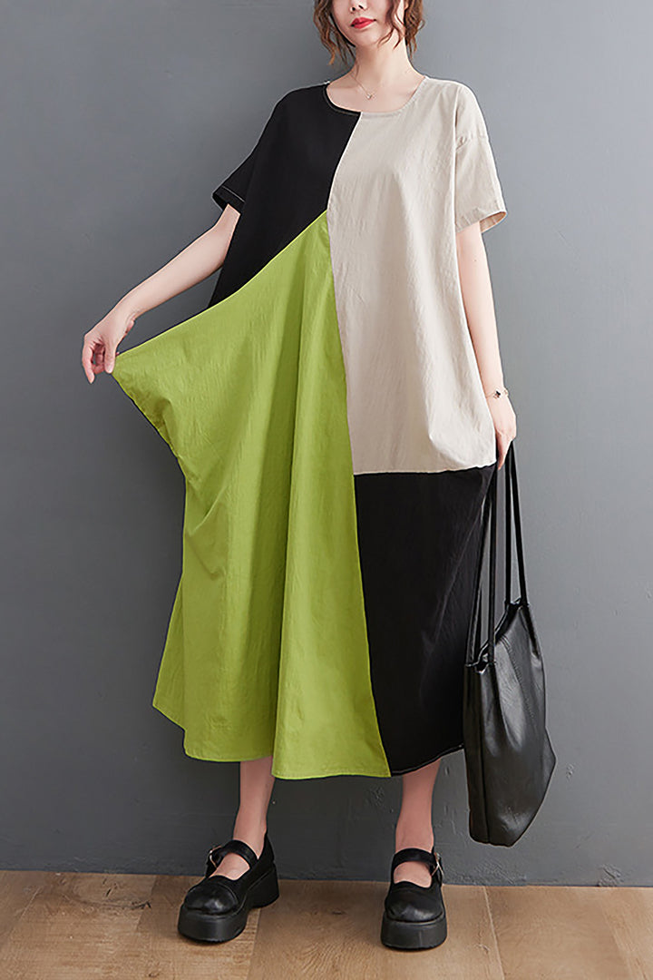 Tricolor Irregular Stitching Casual Fashion Dress