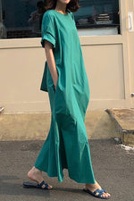 Load image into Gallery viewer, Summer Solid Color Chic Short Sleeve Loose Fishtail Dress
