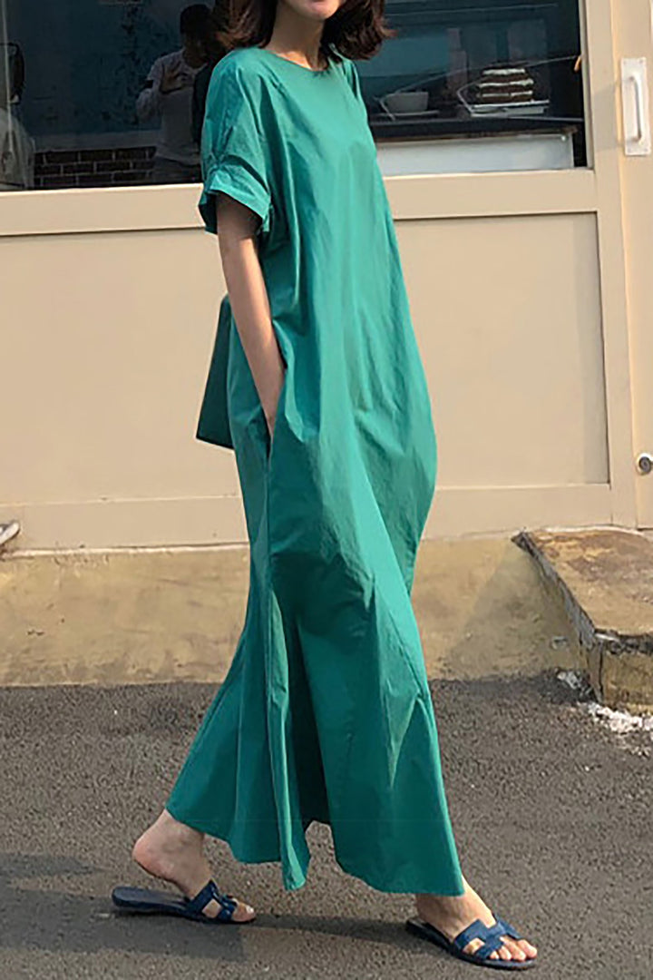 Summer Solid Color Chic Short Sleeve Loose Fishtail Dress