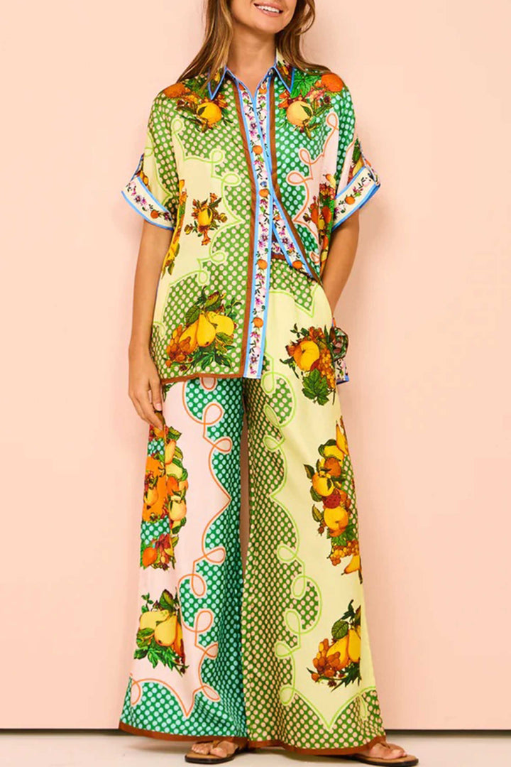 Fruit Print Short-sleeved Vacation Suit