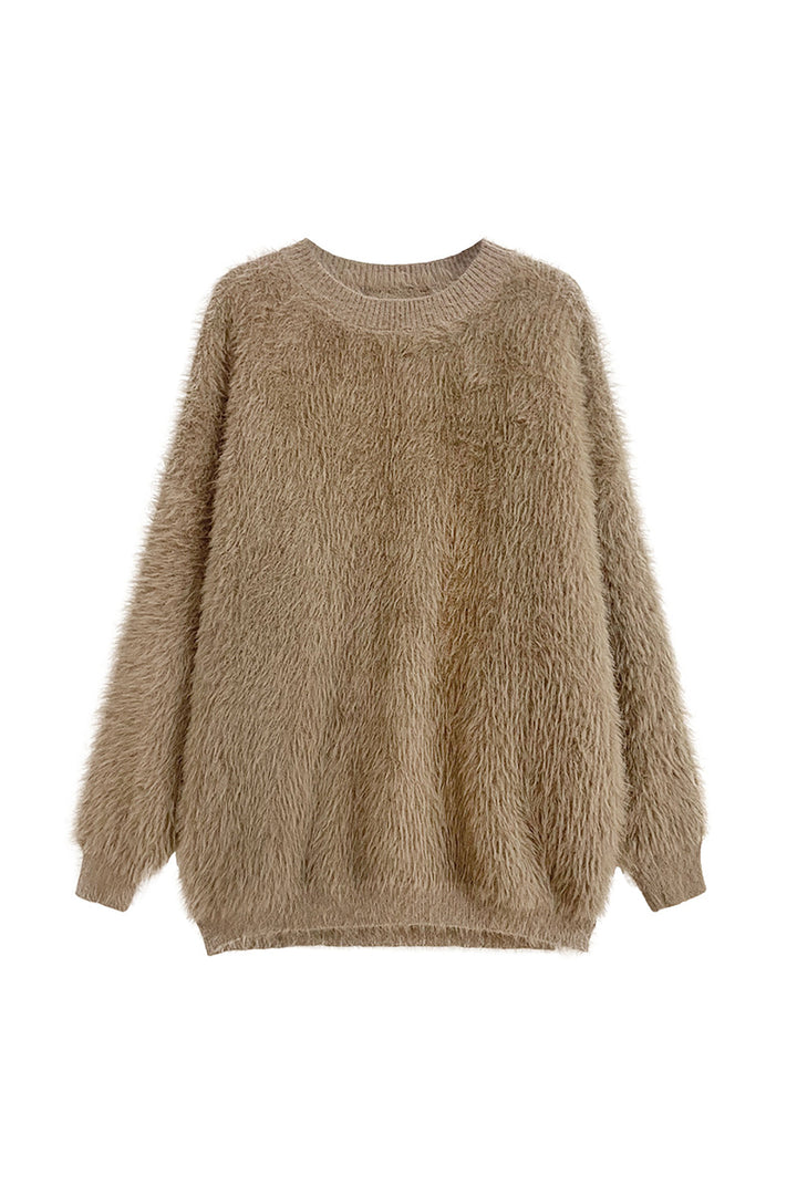 Round Neck Loose-fitting Soft Mohair Knitted Sweater leemho