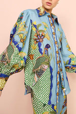 Load image into Gallery viewer, Printed Puff-sleeved Long-sleeved Shirt And Trousers Two-piece Set
