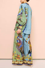 Load image into Gallery viewer, Printed Puff-sleeved Long-sleeved Shirt And Trousers Two-piece Set
