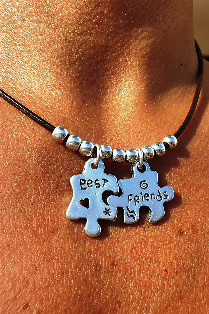 Retro Best Friend Pendant Necklace Cow Leather Rope Design Friendship Gift Clavicle Chain