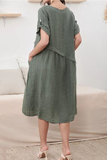 Load image into Gallery viewer, Short Sleeve Linen V Neck Pocket Dress leemho